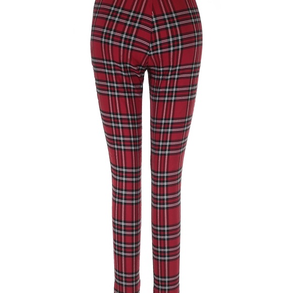 ZARA red plaid punk pants with zippers - Picture 4 of 7